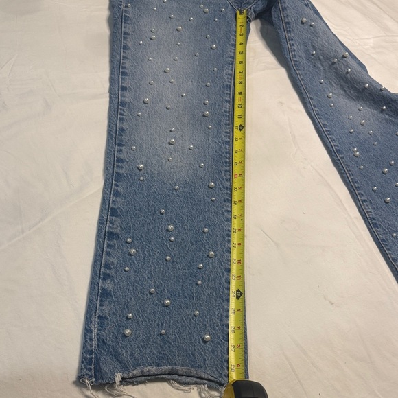 Zara Light Blue Straight Leg Jeans with Pearl Details - Picture 5 of 10